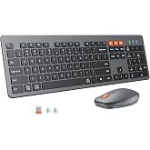 MEETION Slim Bluetooth Keyboard and Mouse Combo, Wireless Multi-Device | Ultra-slim low-profile full-size keyboard with 1200-3200 DPI mouse, multiple devices for Windows, Mac, PC, laptop and tablet