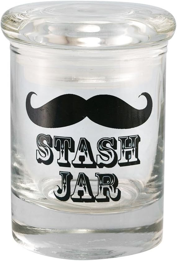 3.5" X 3" Mustache Glass Odorless Medical Jar Herb Stash Container