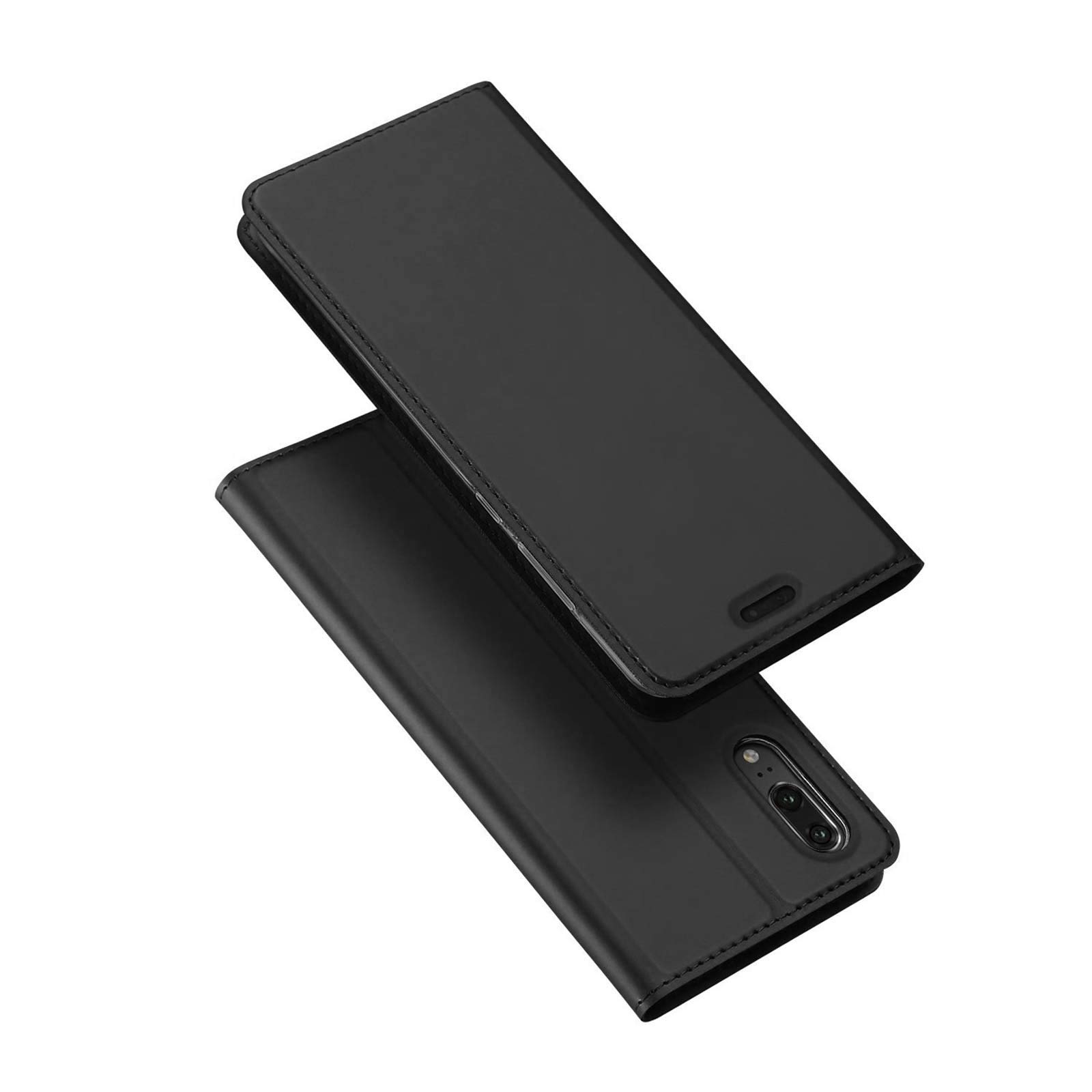 LINCIVIUS  Etui Huawei P20, Housse Huawei P20 Coque Noir Flip Cover Rabat Aimanté Avant Arriere Integrale Antichoc [30 Jours Satisfait Ou Remboursé]