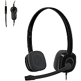 Logitech H151 Wired Headset, Analog Stereo Headphones with Rotating Noise-Cancelling Microphone, 3.5 mm Audio Jack, in-Line Controls, PC/Mac/Laptop/Tablet/Smartphone - Black