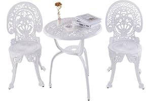 KAILI Patio Bistro Sets 3 Piece cast Aluminum Patio Furniture Outdoor Garden Metal Rust Proof Tables and Chairs White bisrto 