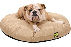 K9 Ballistics Tough Round Nesting Pillow Dog Bed - Removable Cover, Washable, Durable & Water Resistant Indoor/Outdoor Bed - Medium, Tan