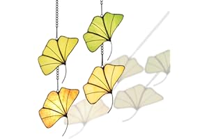 HomeBeauty PA0014 Ginkgo Leaf Suncatcher, Stained Glass Window Hanging, Tiffany Style Leaves Decorations Gifts (Ginkgo Leaf, Set of 4)