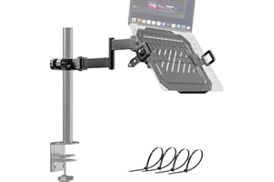 PUTORSEN Laptop Pole Mount Tray,Universal Full Motion Laptop Arm Laptop Holder Arm with Removable 75mm and 100mm VESA Plate,Fit 12 to 18 inch Laptops, Black
