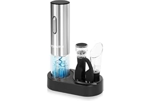 YJHAOTOU Electric Wine Bottle Opener -The Wine Gift Set, Includes a Charging Wine Bottle Opener, Wine Aerator, Vacuum Wine Preserver, Storage Base, Foil Cutter & USB Cable (Stainless Steel)