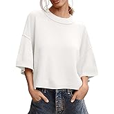 Saodimallsu Womens Short Sleeve Sweater Summer Oversized Cropped Sweaters Casual Crewneck Lightweight Knit Tops