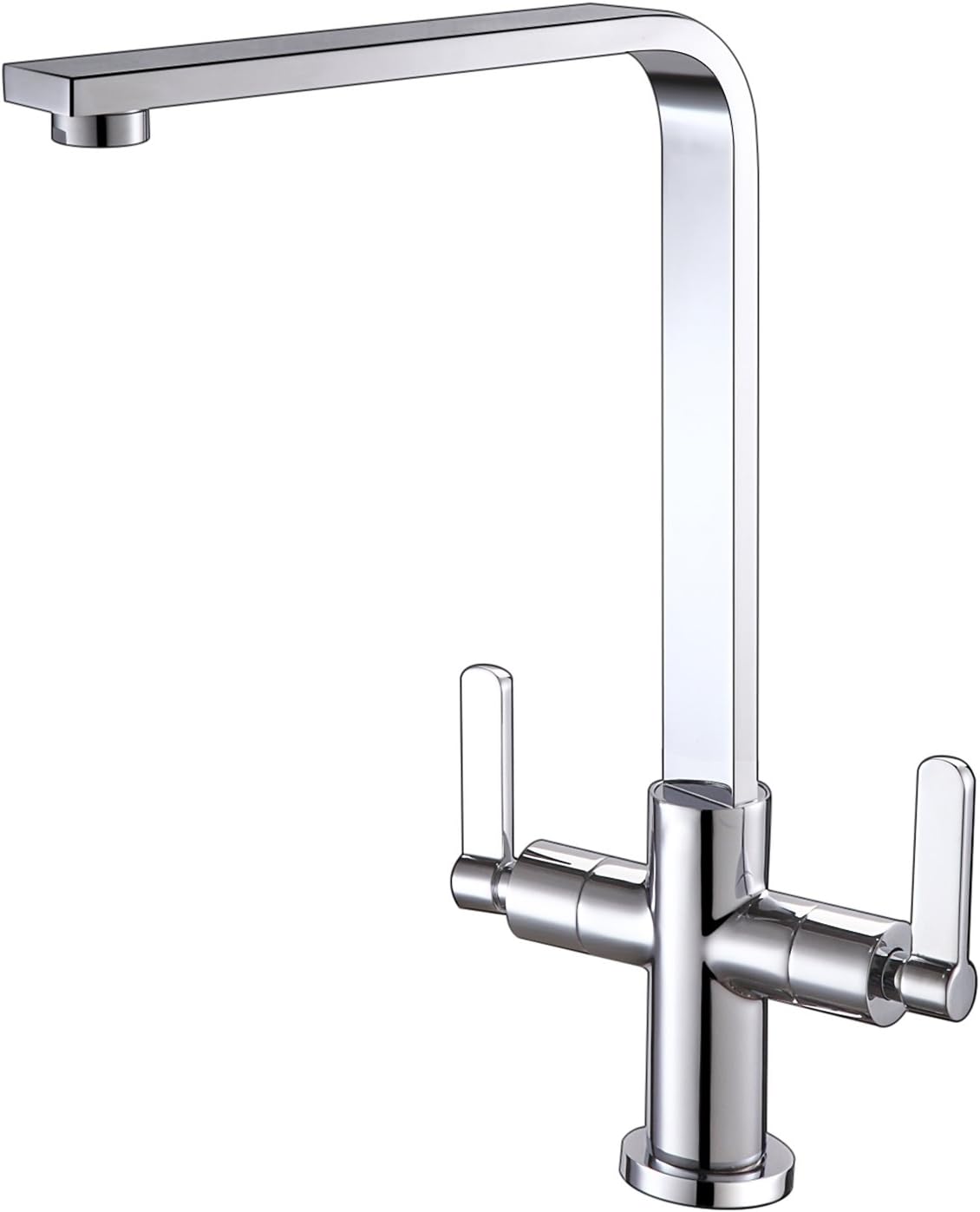 [Square Kitchen Tap] Hapilife Modern Dual Lever Sink Mixer Tap Chrome Brass