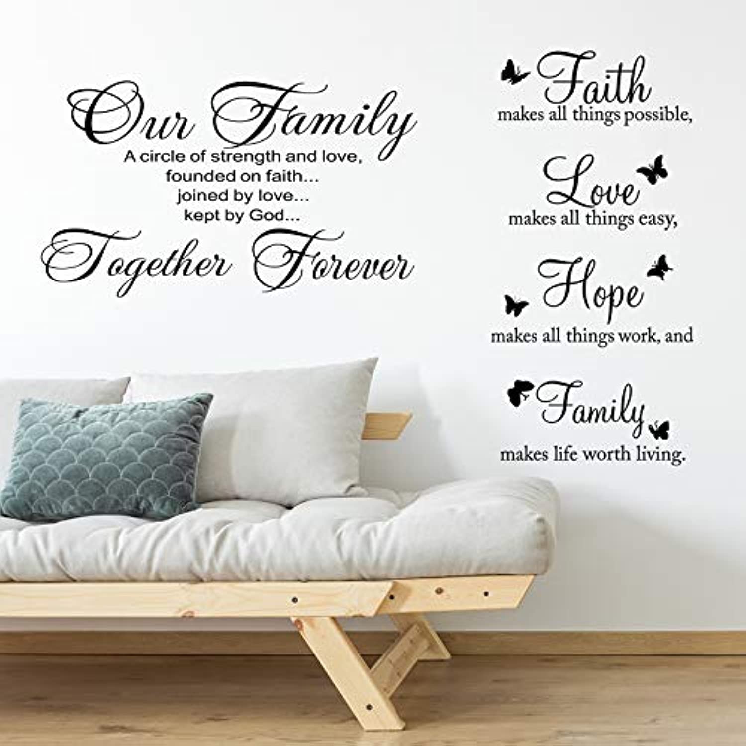 2 Sheets Bible Verse Wall Decals Stickers Faith Hope Love Family Inspirational Stickers Bible Verse Scripture Motivational Sayings Decals for Home Classroom Living Room Wall Decor(Classic)