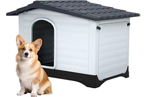 FDW Dog House Indoor Outdoor Durable House with Weatherproof Pet Plastic Dog House for Dogs Cats with Air Vents and Elevated 