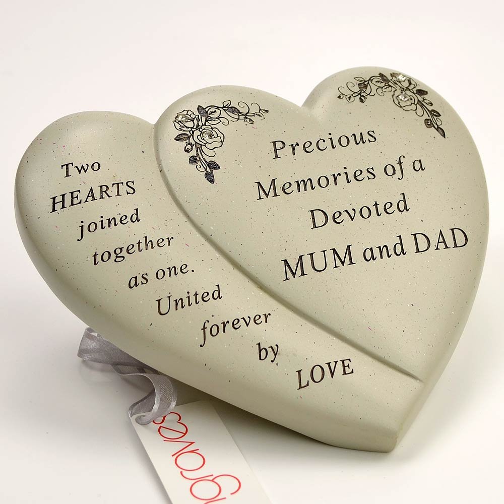 Angraves Mum & Dad Double Heart Flower Graveside Memorial Ornament Verse Plaque