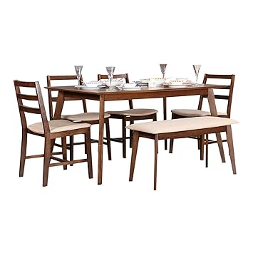 Hometown Zina 6 Seater Dining Table Set with Bench (Light Walnut)
