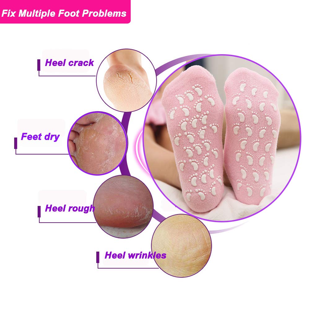 Moisturizing Socks 3 Pair Ultra-Soft SPA Socks Gel Lined Feet Care Treatment for Repairing Softening Feet Dry Cracked (Gel Socks) : Beauty