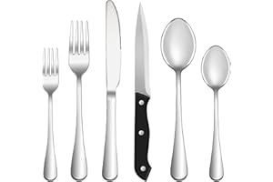 Runfly 48-Piece Silverware Set with Steak Knives Stainless Steel Cutlery Set for 8 Includes Knives Forks and Spoons Kitchen S