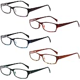 Henotin 5-Pack Reading Glasses Blue Light Blocking Anti Eyestrain Computer Reading Glasses for Women and Men Readers (Mix Color-C2, 1.50, Diopters)