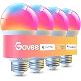 Govee LED Smart Light Bulbs, 1000LM RGBWW A19 75W E26 Base 4 Pack | Color Changing Light Bulb, Work with Matter Alexa and Google Assistant, Smart Bulbs for Bedroom, Living Room