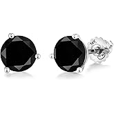 Gem Stone King 14K White Gold 3.60 Ct Round Black AAA Diamond 3-Prong Martini Stud Earrings For Women Men