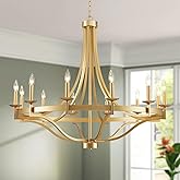 WUZUPS 12-Light Wagon Wheel Metal Candle Chandelier Round Pendant Ceiling Lighting Rustic Farmhouse Fixture Kitchen Island Di