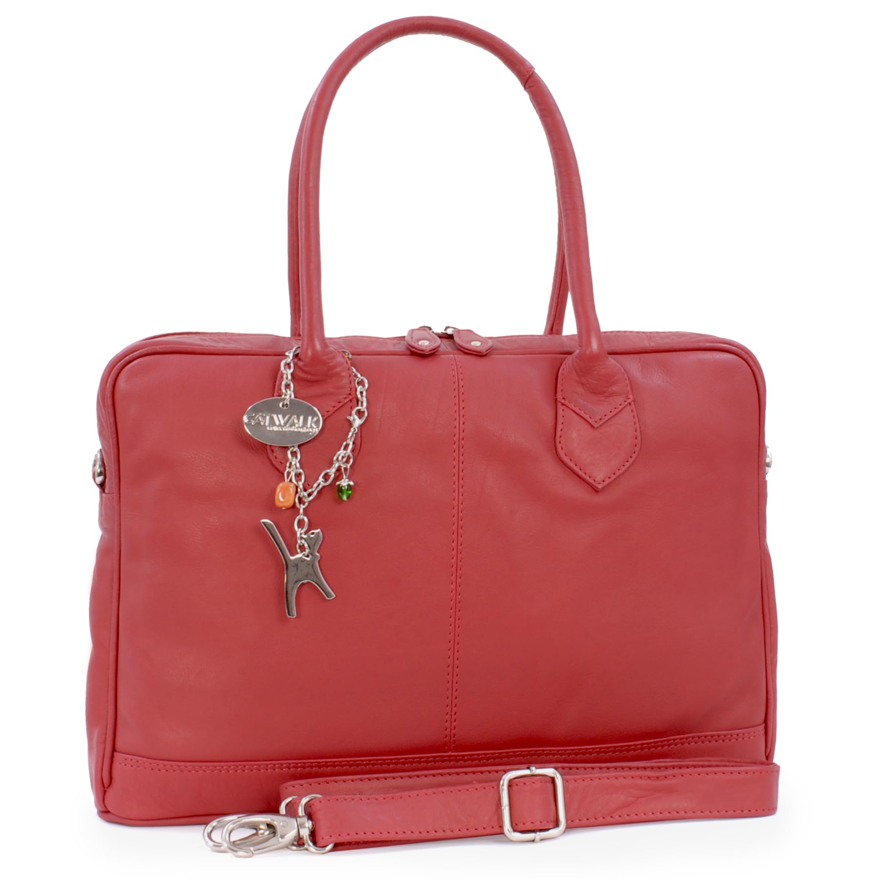Catwalk Collection Handbags - Women's Leather Work Tote Bag With Zip - Large Shoulder Bag - Detachable Cross Body Strap - Grosvenor - Red
