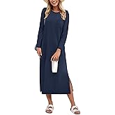 ANRABESS Womens 3/4 Sleeve Striped Slit Midi T Shirt Dresses 2026 Summer Casual Beach Vacation Clothes Spring Travel Sundress