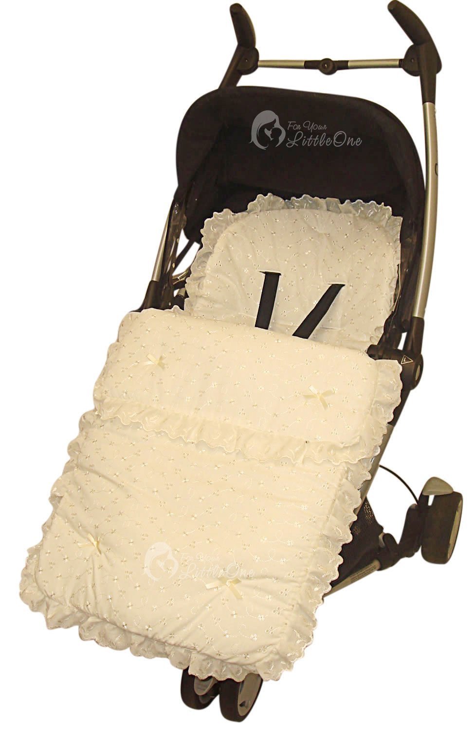 Broderie Anglaise Footmuff/Cosy Toes Compatible with Silver Cross Surf/Pioneer Cream