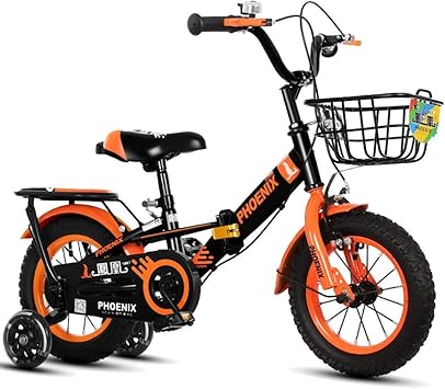 Amazon 子ども用自転車 安い 自転車 男の子と女の子のためのフリースタイルの子供用自転車 4色12インチ 14インチ 16インチ 18インチ スタビライザー バックシート ブラケット付き Orange 12in 子ども用自転車