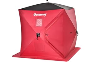 Outsunny 2 Person Ice Fishing Shelter, Pop-Up Portable Ice Fishing Tent with Windows, Carry Bag and Anchors