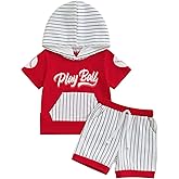 Ledy Champswiin Summer Toddler Boy Clothes Short Sleeve Baby Hooded Tops Striped Shorts Set Cute Toddler Baseball Outfit