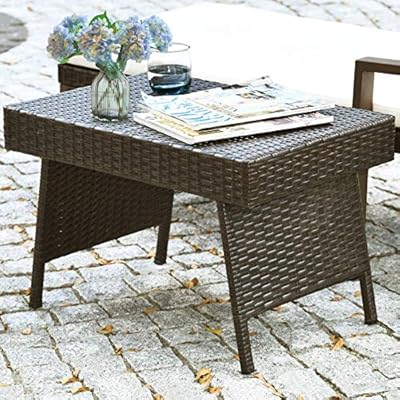 GOFLAME Wicker Table Patio Outdoor Poolside Garden Lawn Bistro Foldable Portable Leisure Standing Coffee Side Table… 61RNe0r2axL