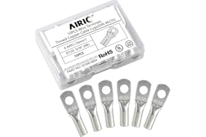AIRIC 10 pcs Battery Cable Lugs 6 AWG - 5/16" Stud (M8) Battery Terminal Connectors, UL Heavy Duty Battery Cable Ends, Tinned Copper Tubular Ring Terminals, Crimp Wire Eyelets Electrical Connector