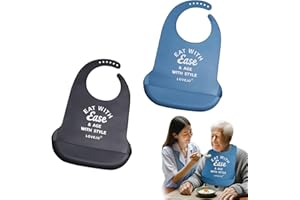 LOVEJO 2-Pack Adjustable Silicone Bibs for Adults, Waterproof & Washable, Elderly Men & Women Mealtime Protector