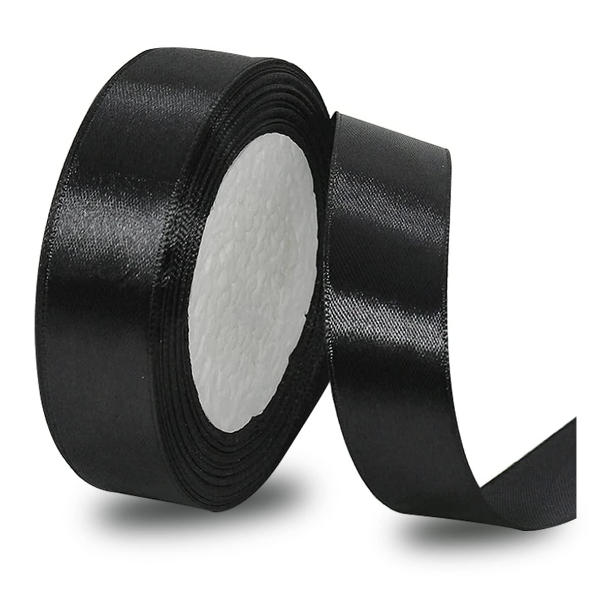 Black Ribbon 25mm, 23 Meters Solid Color Satin Gift Ribbon for Crafting, Gift Wrapping, Balloons, Hair Bows Making, Sewing, Wreaths, Bridal Bouquet, Cakes and Wedding Party Decoration