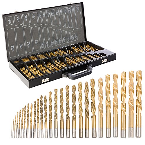 Twist Drill Set 230 pcs Bit Kit With Case 0.039''~0.512'' 4241 HSS DIN338 TITAN-Metal Storage Case