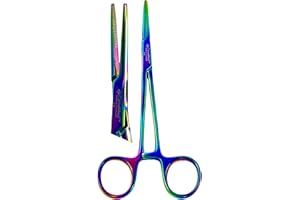 CYNAMED PREMIUM 1 EACH 5.5" STRAIGHT Hemostat Forceps Locking Clamps Stainless Steel Set-MULTI RAINBOW COLOR