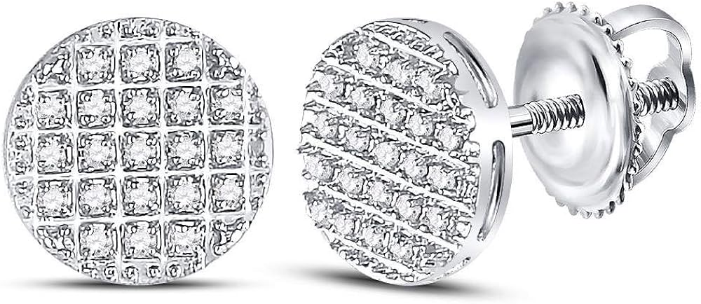 10kt White Gold Mens Round Diamond Circle Cluster Earrings 1//6 Cttw