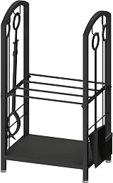 AMOS Firewood Log Rack Holder with 4 Piece Fireplace Tools Set Black Indoor view 2