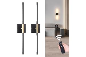 Shenmoyl Battery Operated Wall Sconce Set of 2, 8000mAh Wireless Wall Sconces, 3000K-6000K Dimmable, 350°Rotate, Indoor Wall Lights with Remote for Bedroom Living Room Bathroom, Black Gold, 23.6 Inch