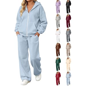 Sweatsuits Women 2 Piece Outfit Track Suit Zip up Hoodies Baggy Wide Leg Sweatpants Fleece Sweat Set Fall Winter Clothes