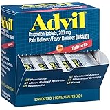 Advil (50 Packets of 2 Tablets) Pain Reliever / Fever Reducer Coated Tablet, Individually Sealed, 200mg Ibuprofen, Temporary Pain Relief