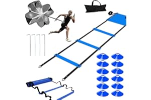 Agility Ladder,20ft Agility Ladder,Speed Ladder, Soccer Ladder Training Set, with 12 Training Cones and Resistance Parachute-