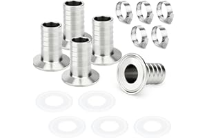 TAISHER 5PCS 304 Stainless Steel 1.5" Tri Clamp to 1" Barb Sanitary Hose Fitting Home Brew Connector (Ferrule OD 50.5mm)