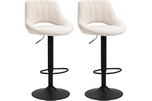 HOMCOM Bar Stools Set of 2, Swivel Counter Height Barstools with Adjustable Height, Linen Upholstered Bar Chairs with Round M