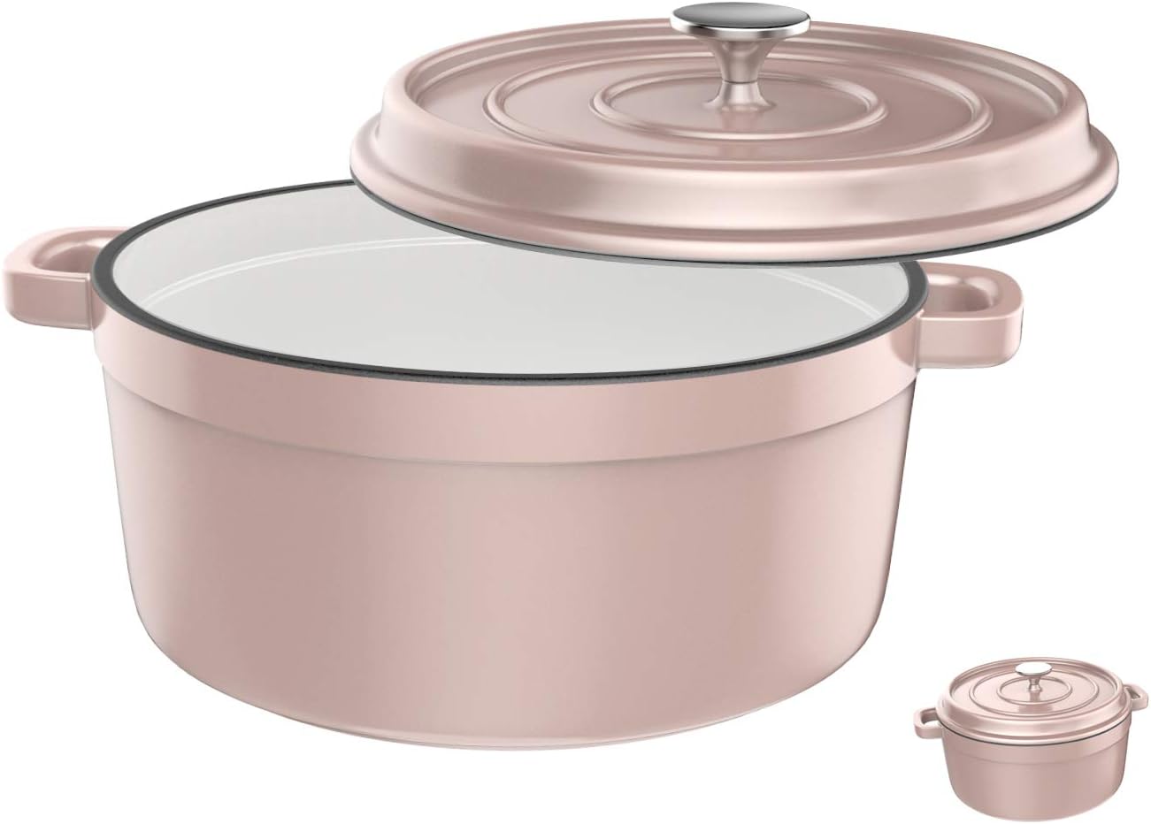 Especo Cast Iron with Lid Enameled Dutch Oven Casserole Dish Nonstick Multi-functional Cookware Large Loop Handles & Self-Basting Condensation Ridges On Lid (4-quart, Pink)