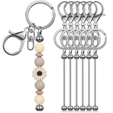 Sugiury 6 Pcs Beadable Keychain Bars Bulk for Beads DIY Blank Keychain Metal Beaded Keychains for Bead Key Chain Making Kit Crafts Gift Black