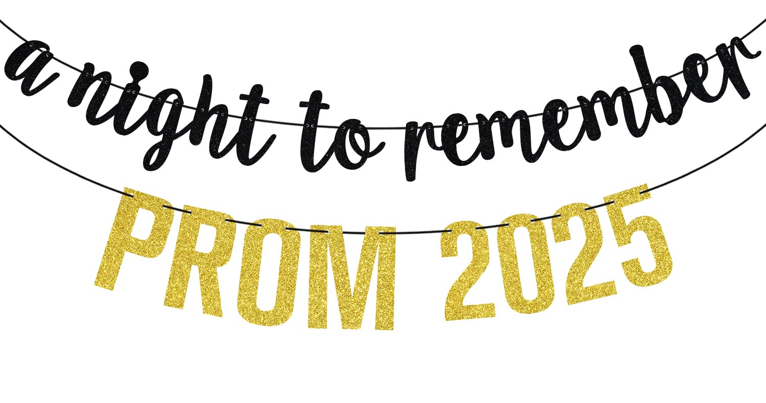Photo 1 of Black Glitter A Night to Remember Prom 2025 Banner, Class of 2025/Prom Night 2025, 2025 Prom Graduation Party Decorations Supplies