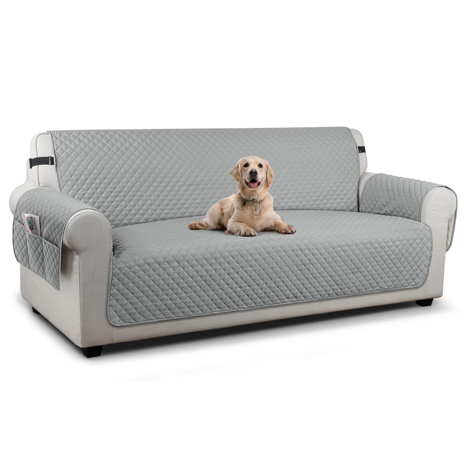 TAOCOCO Sofa Slipcovers Sofa Covers 3 Seater,Settee Covers with Storage Pockets,Anti Slip Couch Covers,Washable Sofa Protector for Pets(Pale Grey)