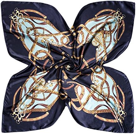 Flowomen Women's Silk Scarf Colorful Square Large Neckerchief Daily Luxury Fashion Wrap (Black2)