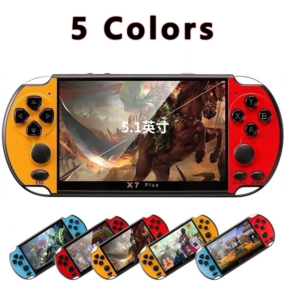 songlan-X7Plus 5.1 inch Built-in 10500+ Free Games GBC/GBA/FC/MD/Arcade, Dual Joystick Portable Handheld Game Console, 8GB RAM, MP3, MP4, MP5, Movie/Video/Music/Gamer Birthday Gift（Yellow&Red）