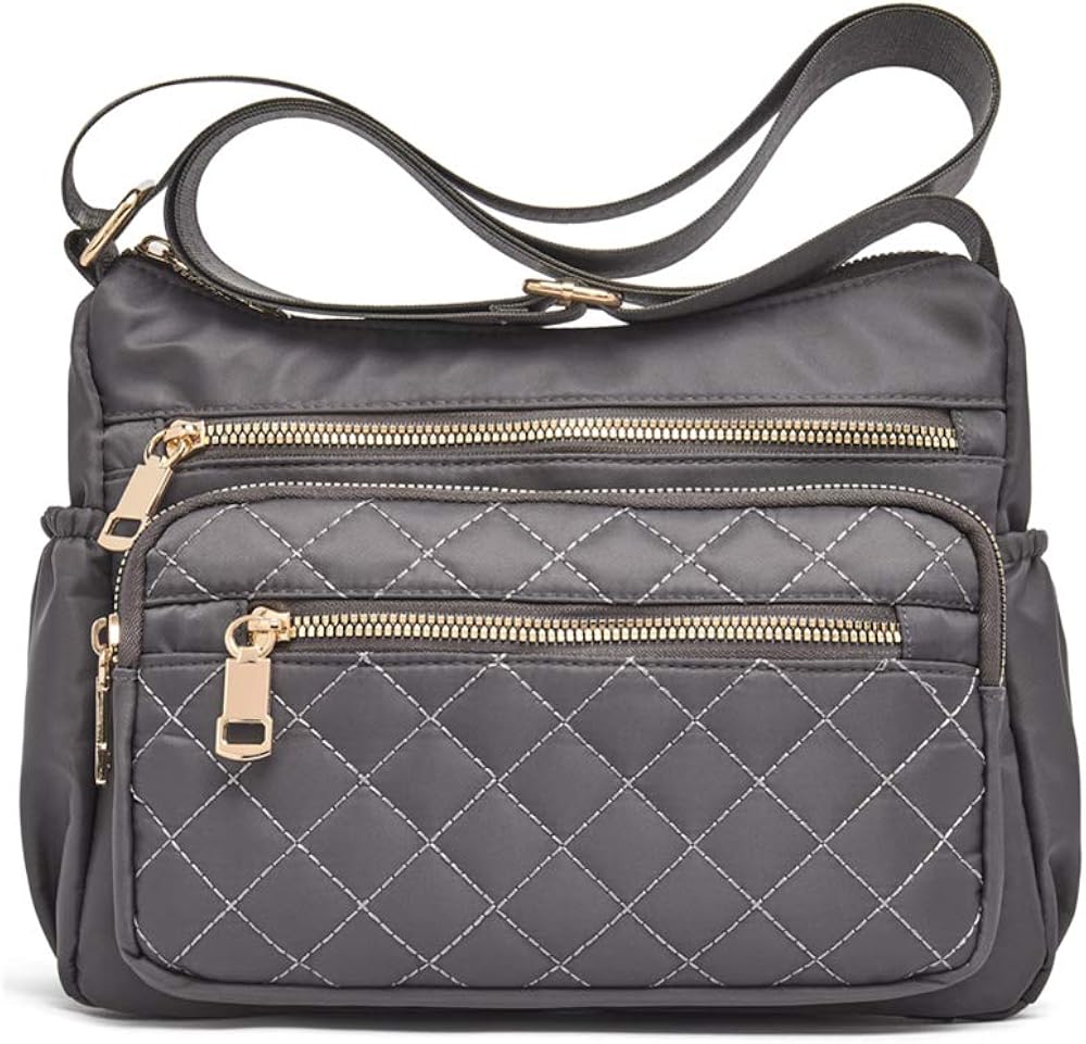 OPXTO-BoBo Lightweight Small Solid Color Crossbody shoulder bag, Nylon Multi-Pocket Cell Phone Purses Wallet for Women (Grey)