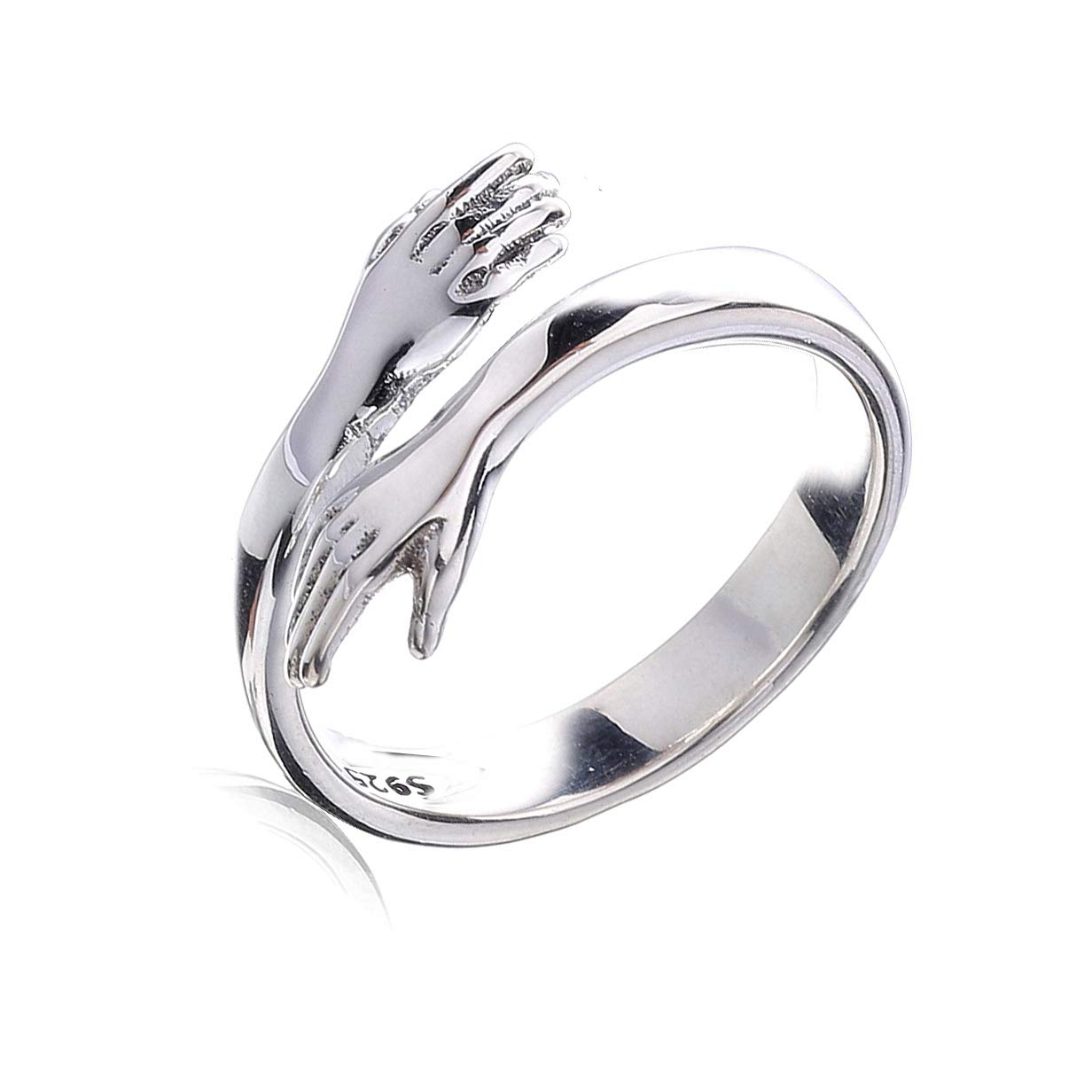 Chereda Solid 925 Sterling Silver Romantic Hug Hands Embrace Adjustable Open Ring for Women Men Couple Jewelry Wedding Gift
