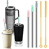 WQSS AOEIU Reusable Silicone Straw Brush Set,Straw Cleaner,Pipe Cleaners,Extra Long Straw Cleaner Brush for Cleaning,3 Metal Straws,3 Silicone Tips,2 Straw Brushes